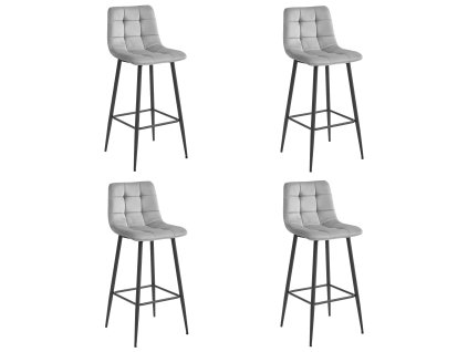 Barová stolička ARCETO - strieborno-sivý zamat / čierne nohy x 4