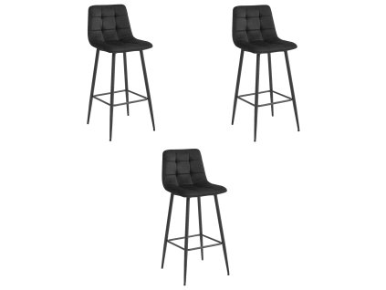 Barová stolička ARCETO - čierny zamat / čierne nohy x 3