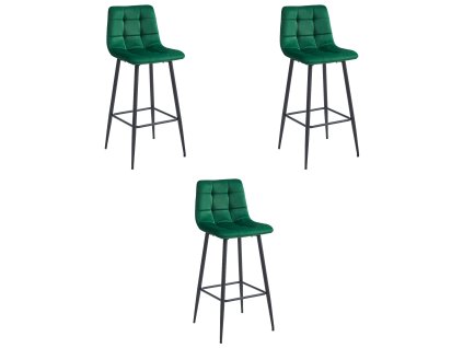 Barová stolička ARCETO - tmavozelený zamat / čierne nohy x 3