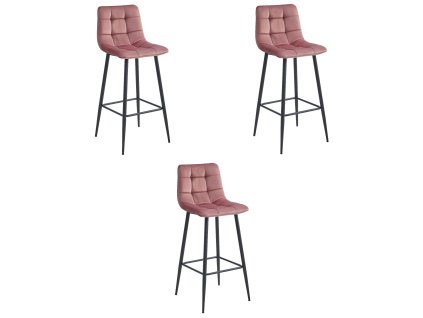 "Barová stolička ARCETO - tmavoružový zamat / čierne nohy x 3"