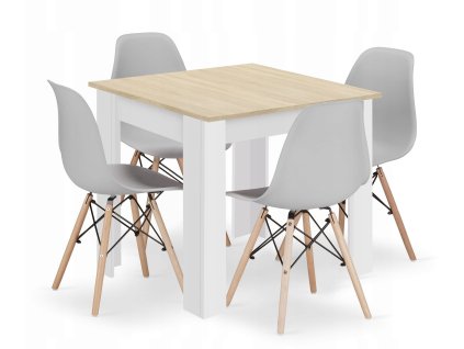 Set štvorcový stôl 80x80 dub sonoma + 4 stoličky OSAKA sivá