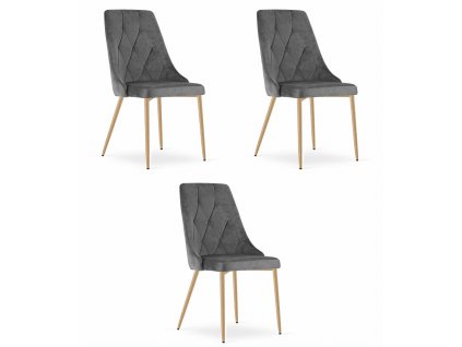 Stolička IMOLA - tmavosivý zamat / nohy vo farbe dreva x 3