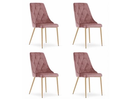 Stolička IMOLA - ružový zamat / nohy vo farbe dreva x 4