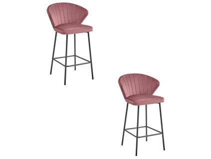 Barová stolička GATTA - tmavoružový zamat / čierne nohy x 2