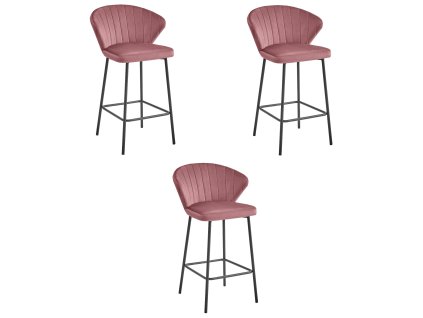 Barová stolička GATTA - tmavoružový zamat / čierne nohy x 3