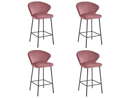 Barová stolička GATTA - tmavoružový zamat / čierne nohy x 4