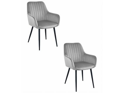 Stolička SOLDEN - strieborný sivý zamat / čierne nohy x 2