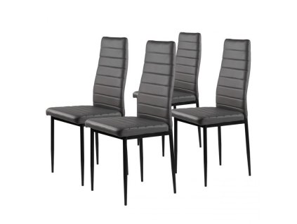Súprava 4 stoličiek do obývačky a jedálne s koženkou Eco-Leather, ergonomické operadlo, sivá