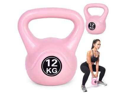 Kettlebell 12 kg na cvičenie, činka, posilňovacia lopta, fitness záťaž, ružová,