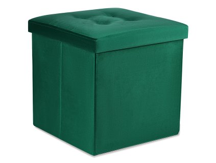 Skladací puf L s gombíkmi - 38x38x38cm zamatovo zelený