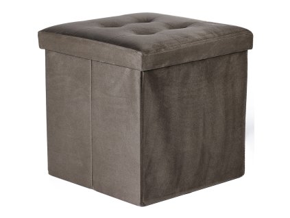 Skladací puf L s gombíkmi - 38x38x38cm zamatovo hnedý