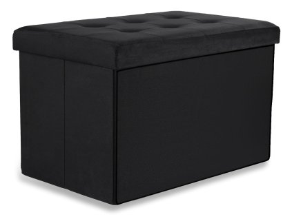 XL skladací puf s gombíkmi - 60x38x38cm zamatová čierna