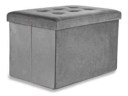 XL skladací puf s gombíkmi - 60x38x38cm zamatová sivá