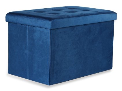 XL skladací puf s gombíkmi - 60x38x38cm zamatová tmavomodrá