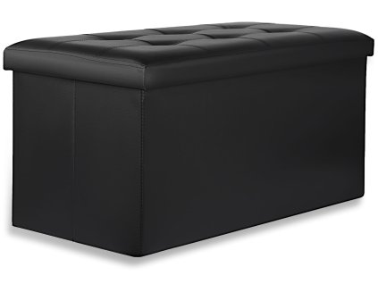 XXL skladací puf s gombíkmi - 80x40x40cm ekokoža čierna