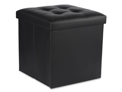 Skladací puf L s gombíkmi - 38x38x38cm ekokoža čierna x 8
