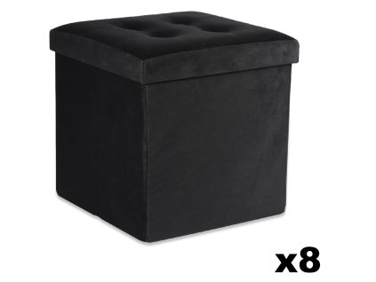 Skladací puf L s gombíkmi - 38x38x38cm zamatová čierna x 8