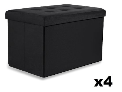 XL skladací puf s gombíkmi - 60x38x38cm zamatová čierna x 4