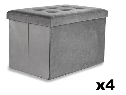 XL skladací puf s gombíkmi - 60x38x38cm zamatová sivá x 4