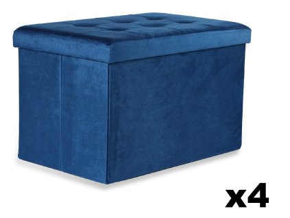 XL skladací puf s gombíkmi - 60x38x38cm zamatová tmavomodrá x 4