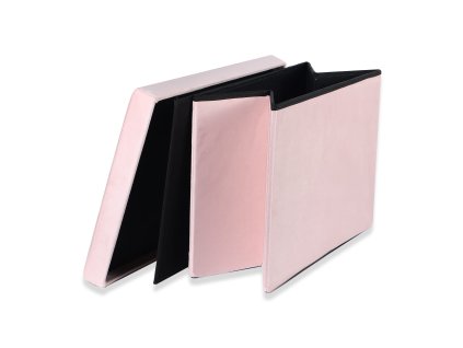 XL skladací puf s gombíkmi - 60x38x38cm zamatová ružová x 4
