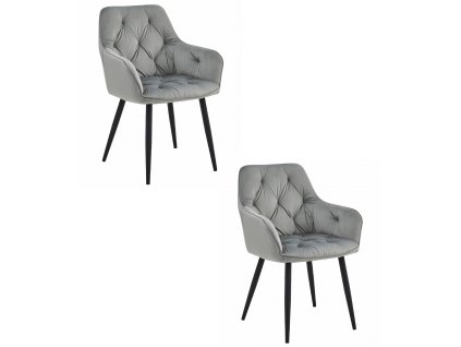 Stolička JORK - strieborný sivý zamat / čierne nohy x 2