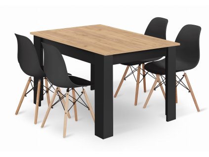 NP 120x80 Artisan stôl čierne nohy + 4 stoličky OSAKA čierne prírodné nohy