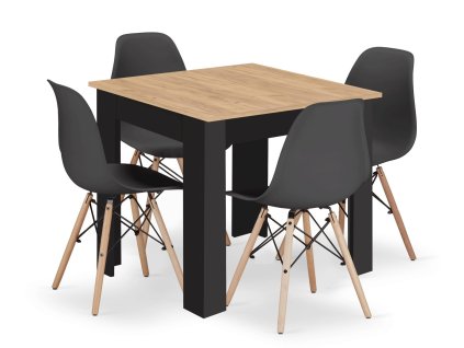 NP 80x80 Artisan stôl čierne nohy + 4 stoličky OSAKA čierne prírodné nohy