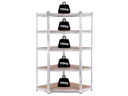 Rohový regál 180x90x40 cm Pozinkovaná oceľ, 5 políc, nosnosť 875 kg