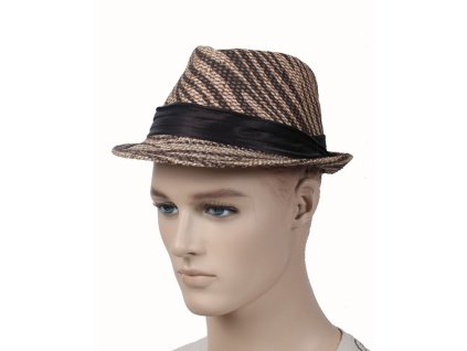 HOW D pánský hnědobéžový slaměný klobouk se stuhou