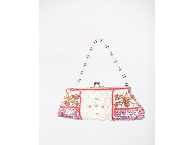 IN'S dámská večerní kabelka bílá s výšivkou z červených a bílých korálků