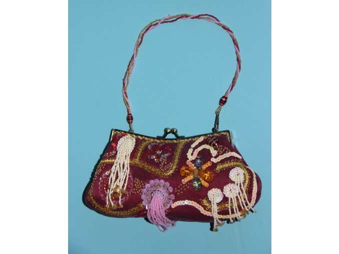 IN'S dámská večerní kabelka fialová s výšivkou a korálky různých barev