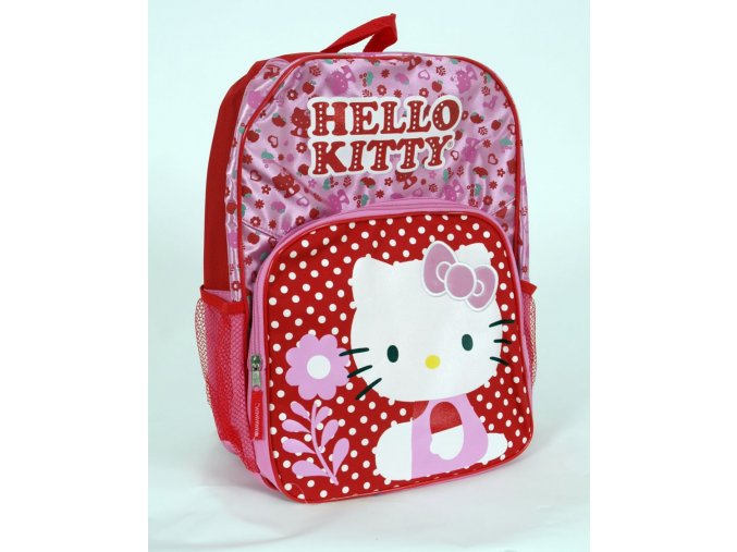 HELLO KITTY dětský/dívčí batoh růžový a červený s kočičkou a nápisem