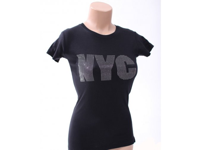 Rafia dámské černé tričko se stříbrnými kamínky NYC