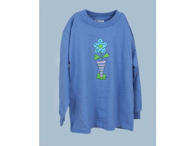 MIS TEE V-US dětské tričko modré s obrázkem květiny a s dlouhým rukávem