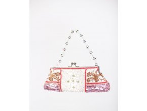 IN'S dámská večerní kabelka bílá s výšivkou z červených a bílých korálků