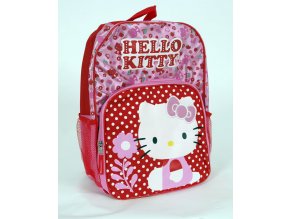 HELLO KITTY dětský/dívčí batoh růžový a červený s kočičkou a nápisem