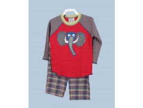 MIS TEE V-US dětská souprava, tričko s dlouhým rukávem, obrázek slona, kalhoty kostkované