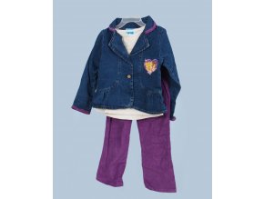 DISNEY dětská souprava 3 díly: fialové kalhoty, smetanové tričko, džínový kabátek