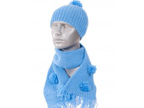 Glory dětský pletený set modrý, čepice, šála - ruční výroba