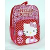 HELLO KITTY dětský/dívčí batoh růžový a červený s kočičkou a nápisem