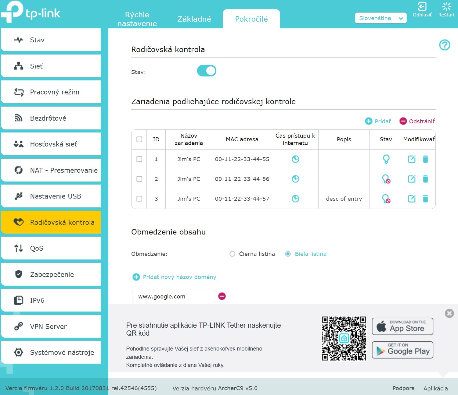 Rodičovská kontrola na TP-Link Archer C6