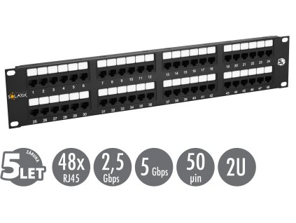 19" patch panel Solarix 48 x RJ45 CAT5E UTP 150 MHz černý 2U SX48-5E-UTP-BK obrázok | Wifi shop wellnet.sk