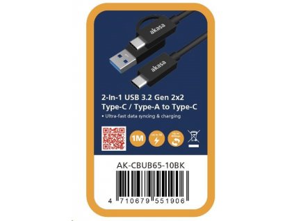 AKASA - 2v1 USB 3.2 Gen 2 Type-C/A na Type-C, 1m obrázok | Wifi shop wellnet.sk