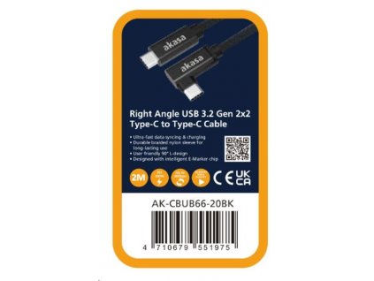 AKASA - USB 3.2 Gen 2 Type-C na C, úhlová obrázok | Wifi shop wellnet.sk