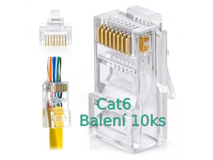 Konektor UTP RJ45EZ, Cat6 drát, 10ks,licna RJ45/5SLD, průchozí síťový konektor obrázok | Wifi shop wellnet.sk