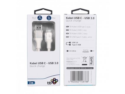 TB USB 3.0/USB-C 2m premium 3A bílý obrázok | Wifi shop wellnet.sk