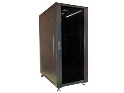 EXTRALINK Rozvádzač 27U, 600x800mm, stojanový, sklenené dvere, čierny, v demonte