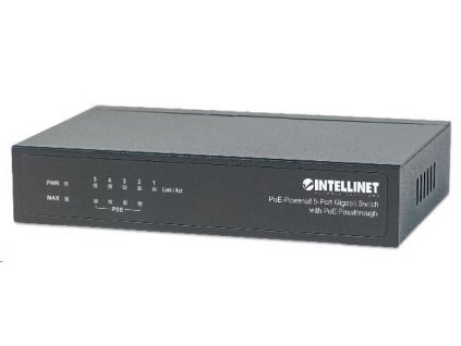 Intellinet 5portový gigabitový PoE+ prepínač, 4x PoE port, 68W PoE rozpočet, možnosť napájania cez port 1 (PoE PD)