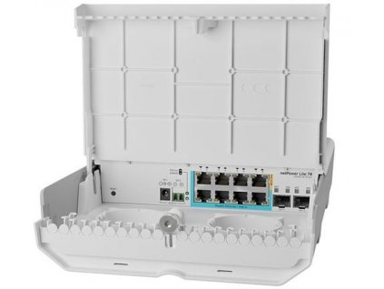 MikroTik netPower Lite 7R, switch 8x GLAN (1x PoE-out, 7x reverse PoE), 2x SFP+